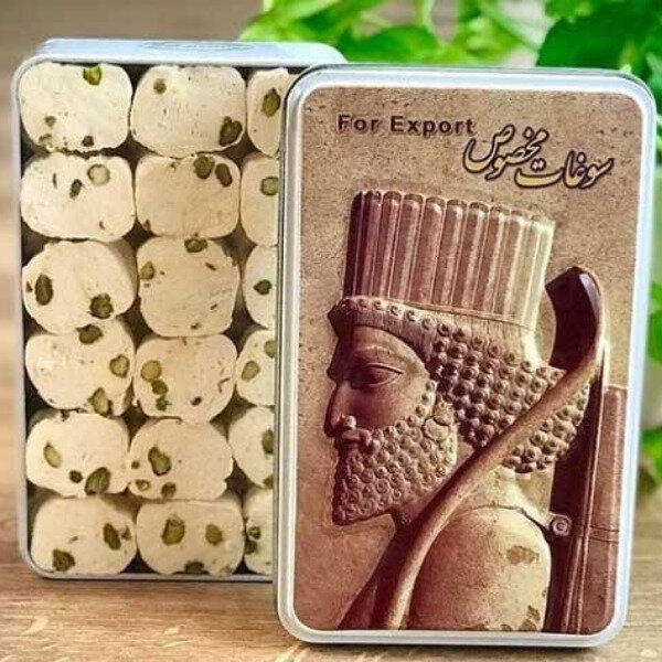 گز دربار 10‎٪ مغز پسته جعبه فلزی (450 گرمی)