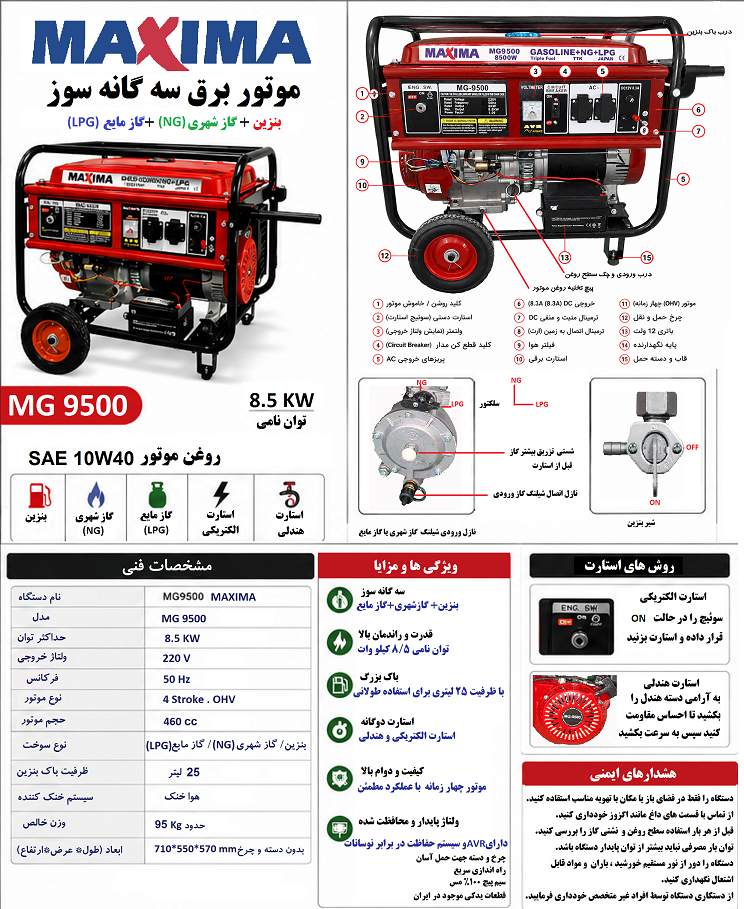 موتور برق سه گانه سوز 8/5 کیلو وات ماکسیما 6